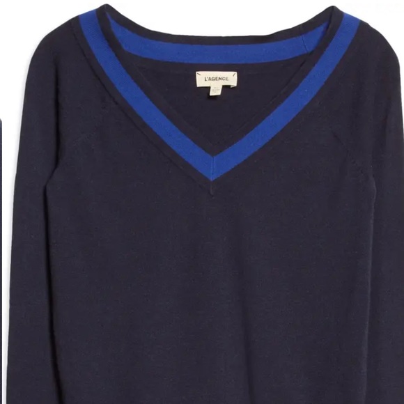 LAGENCE Antionette V Neck Pullover Blue Long Sleeve Sweater XXS - Picture 4 of 15